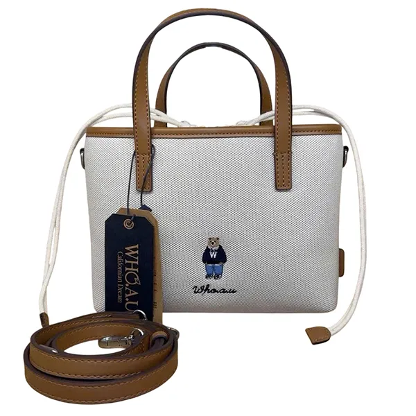 Túi Tote Nữ WHOAU Bear Logo Màu Nâu Trắng - Túi xách - Vua Hàng Hiệu