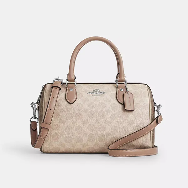 Túi Xách Nữ Coach Rowan Satchel Bag In Blocked Signature Canvas Silver/Sand/Taupe Multi CW377 Màu Be Nâu