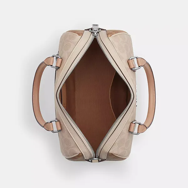 Túi Xách Nữ Coach Rowan Satchel Bag In Blocked Signature Canvas Silver/Sand/Taupe Multi CW377 Màu Be Nâu