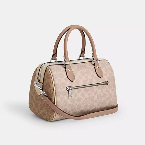 Túi Xách Nữ Coach Rowan Satchel Bag In Blocked Signature Canvas Silver/Sand/Taupe Multi CW377 Màu Be Nâu