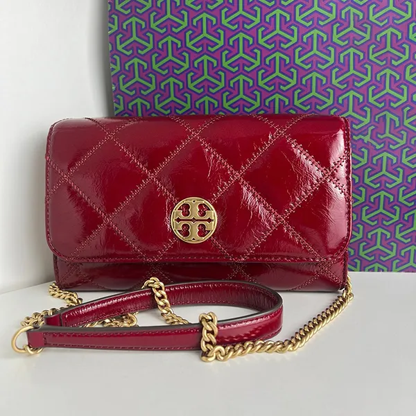 Túi Xách Nữ Tory Burch Willa Quilted Leather Chain Wallet Crossbody Clutch 164057 Bag Sorrel Màu Đỏ