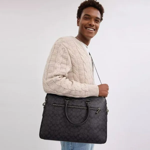 Túi Xách Tay Nam Coach Ethan Slim Brief In Signature Canvas CV917 Màu Đen