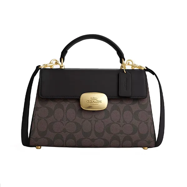 Túi Đeo Chéo Nữ Coach ELiza Satchel Signature Top Handle Bag CP007 Màu Đen Phối Nâu - Túi xách - Vua Hàng Hiệu
