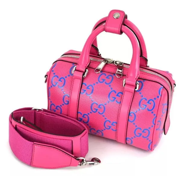 Túi Xách Tay Nữ Gucci Perforated Leather Duffle Handle Bag 725292AABDQ 5745 Màu Hồng