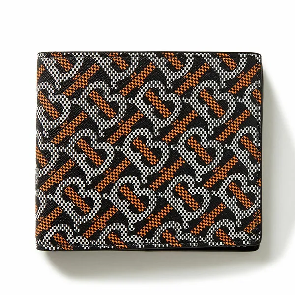 Ví Nam Burberry Logo Print Coated Cotton/ Canvas And Leather Bifold Wallet Màu Đen Họa Tiết