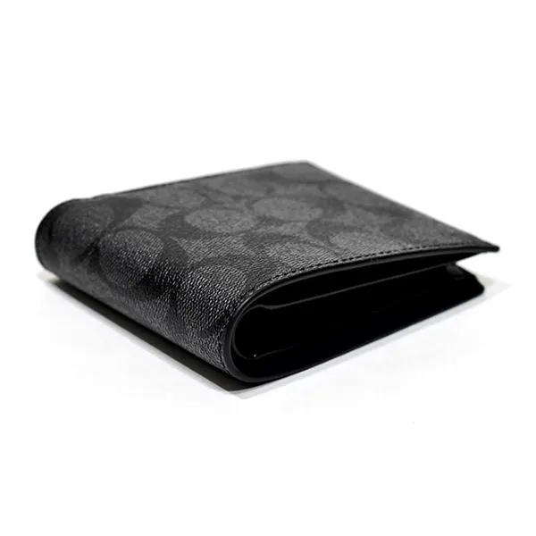 Ví Nam Coach 3 In 1 Wallet In Signature Canvas CR905 Black Gift Set Màu Đen Xám