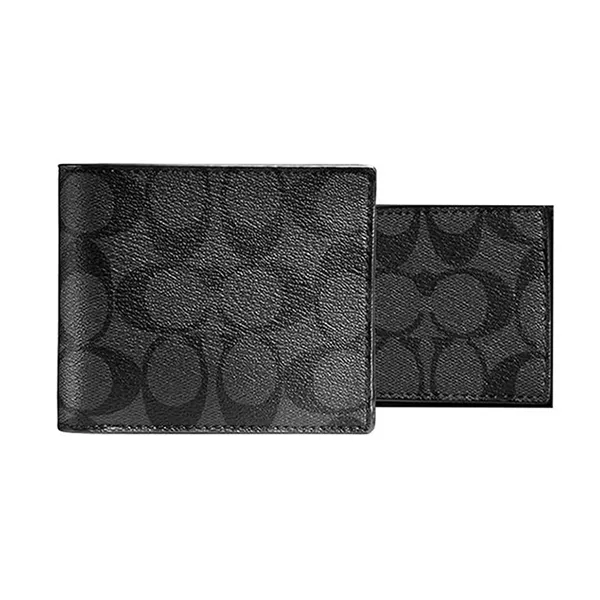 Ví Nam Coach 3 In 1 Wallet In Signature Canvas CR905 Black Gift Set Màu Đen Xám