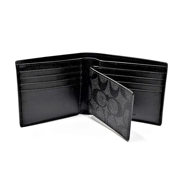 Ví Nam Coach 3 In 1 Wallet In Signature Canvas CR905 Black Gift Set Màu Đen Xám