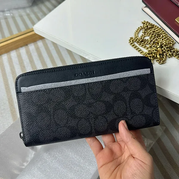 Ví Nam Coach Accordion Wallet In Signature Canvas 25517 N3A Màu Xám Đen