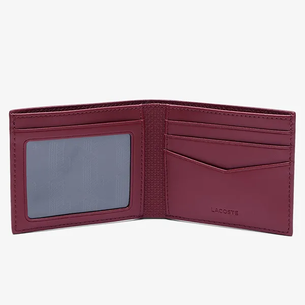 Ví Nam Lacoste Men's Small Piqué Leather Chantaco Billfold NH2824CE N61 Màu Đỏ Đô