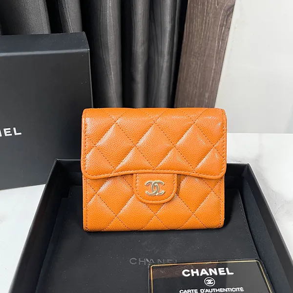 Ví Nữ Chanel Caviar Quilted Compact Flap Wallet Organe Màu Cam - Túi xách - Vua Hàng Hiệu