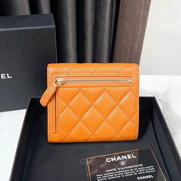 Ví Nữ Chanel Caviar Quilted Compact Flap Wallet Organe Màu Cam - Túi xách - Vua Hàng Hiệu