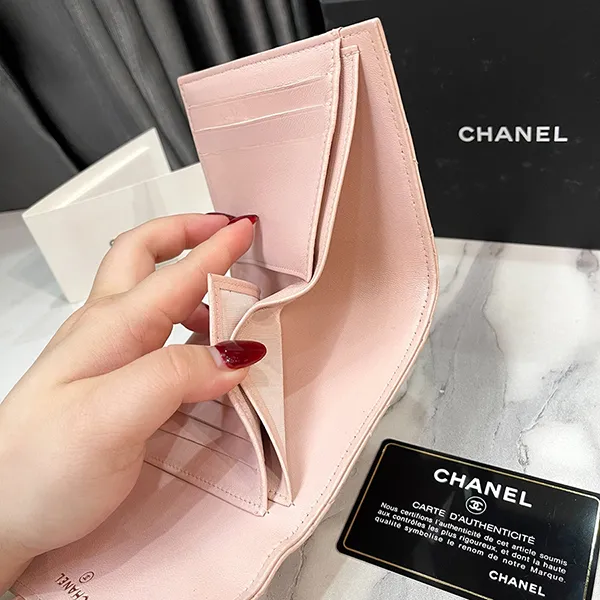 Ví Nữ Chanel Quilted Flap Wallet Tri-fold Wallet Màu Hồng Phấn - Túi xách - Vua Hàng Hiệu