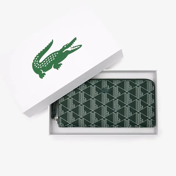 Ví Nữ Lacoste Large Zipped Monogram Billfold NF3958DG M44 Màu Xanh Lá