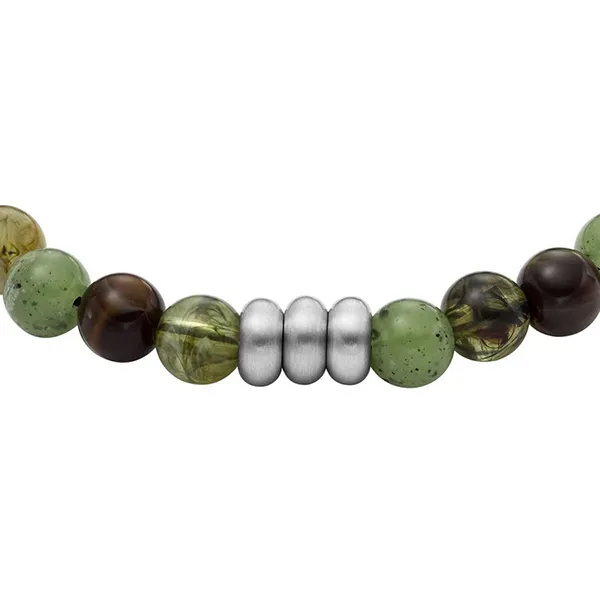 Vòng Đeo Tay Nam Fossil All Stacked Up Green And Brown Acrylic Beaded Bracelet JA7240040 Màu Xanh - Nâu