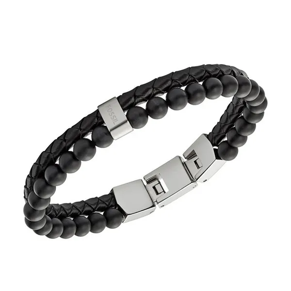 Vòng Đeo Tay Nam Fossil Black Leather Bracelet JF02763040 Màu Đen