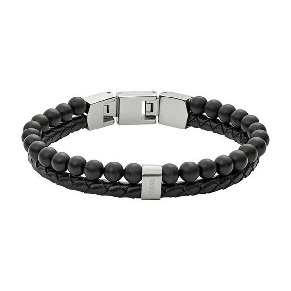 Vòng Đeo Tay Nam Fossil Black Leather Bracelet JF02763040 Màu Đen