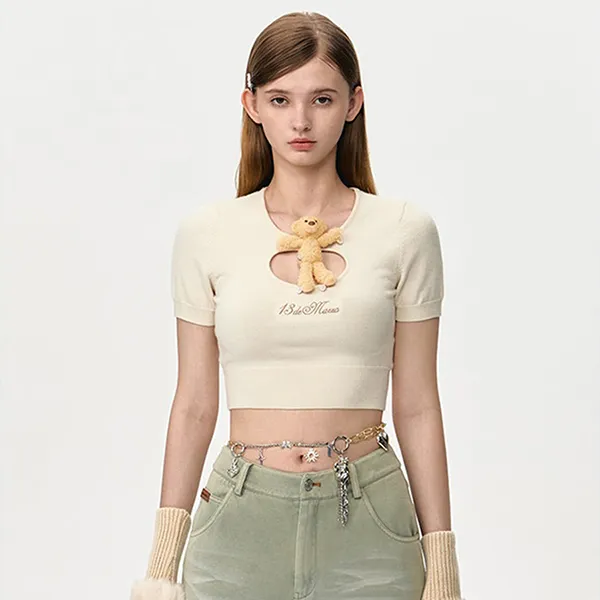 Áo Croptop Nữ 13 De Marzo Doozoo Hollow Out Knit Top Beige Màu Be Size S