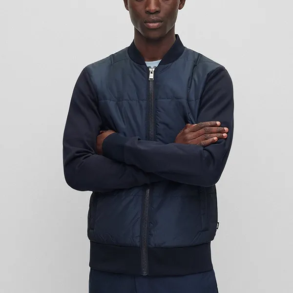 Áo Khoác Nam Hugo Boss Hybrid Zip-Up Sweatshirt With Cotton Terry 50468529 404 Màu Xanh Navy Size L - Thời trang - Vua Hàng Hiệu