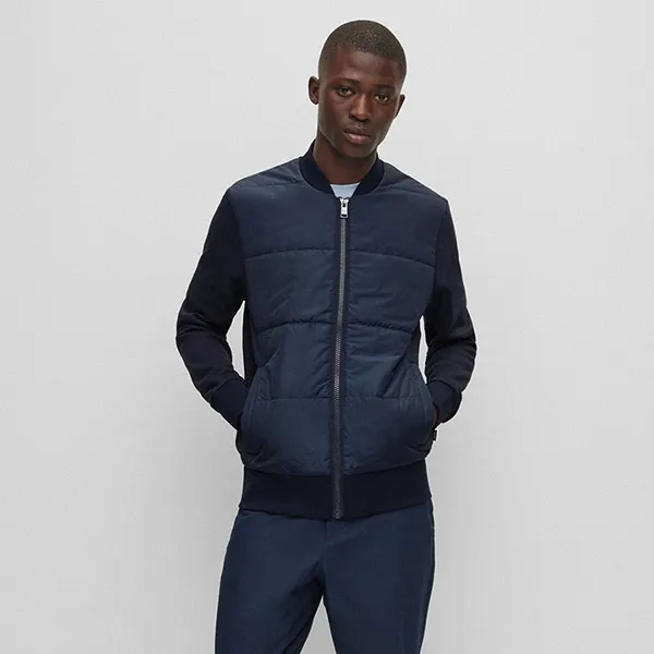 Áo Khoác Nam Hugo Boss Hybrid Zip-Up Sweatshirt With Cotton Terry 50468529 404 Màu Xanh Navy Size L - Thời trang - Vua Hàng Hiệu