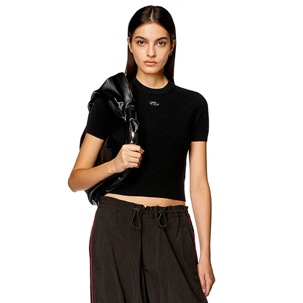 Áo Len Cộc Tay Nữ Diesel M-Arga Wool And Cashmere Top T-Shirt A130140GEAY9XX Màu Đen Size XS
