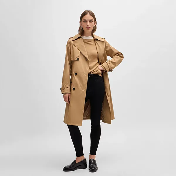 Áo Măng Tô Nữ Hugo Boss Double-Breasted Trench Coat With Buckled Belt 50489115 Màu Be Size 42 - Thời trang - Vua Hàng Hiệu