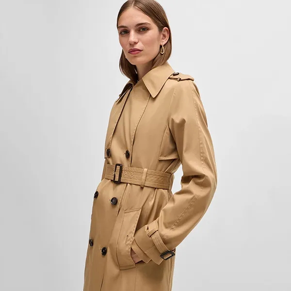 Áo Măng Tô Nữ Hugo Boss Double-Breasted Trench Coat With Buckled Belt 50489115 Màu Be Size 42 - Thời trang - Vua Hàng Hiệu
