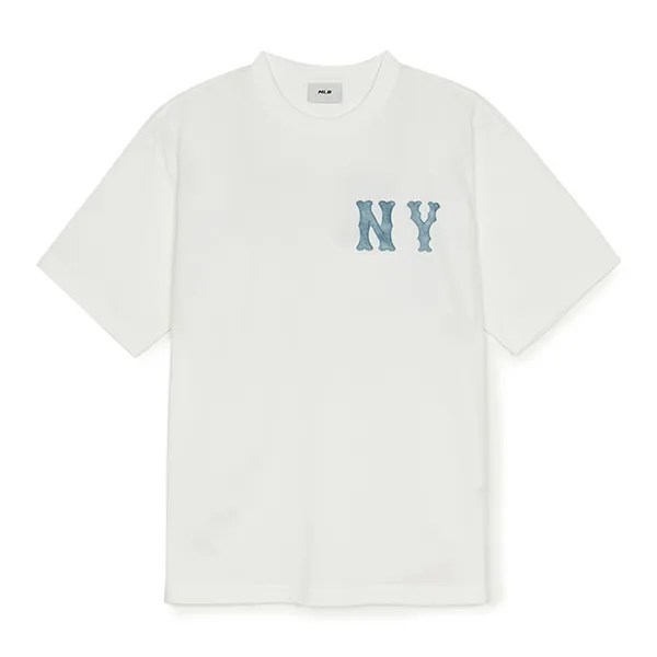 Áo Phông MLB Basic Coopers Denimlike Logo Overfit Tshirt New York Yankees 3ATSB1053-50IVS Màu Ivory Size S