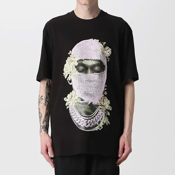 Áo Phông Nam Ih Nom Uh Nit Black Logo Mask Rose Printed NUS23241 Tshirt Màu Đen Size S - Thời trang - Vua Hàng Hiệu