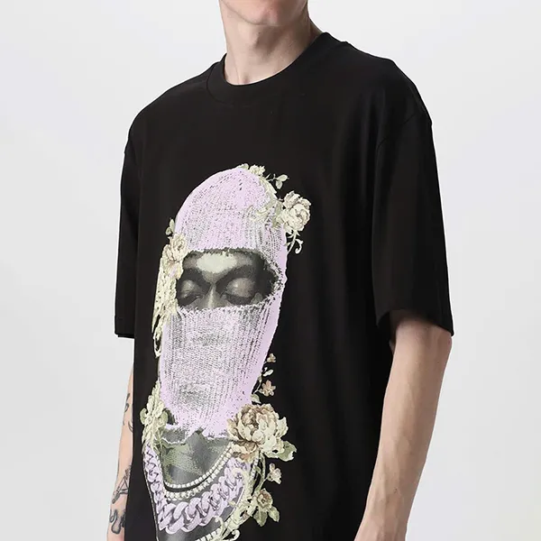 Áo Phông Nam Ih Nom Uh Nit Black Logo Mask Rose Printed NUS23241 Tshirt Màu Đen Size S - Thời trang - Vua Hàng Hiệu