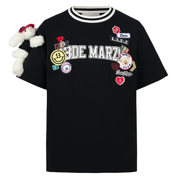 Áo Phông Nữ 13 De Marzo Badge Knit Neck Tshirt Màu Đen Size S