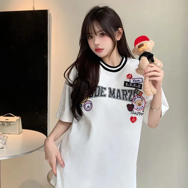 Áo Phông Nữ 13 De Marzo Badge Knit Neck Tshirt White Màu Trắng Size S