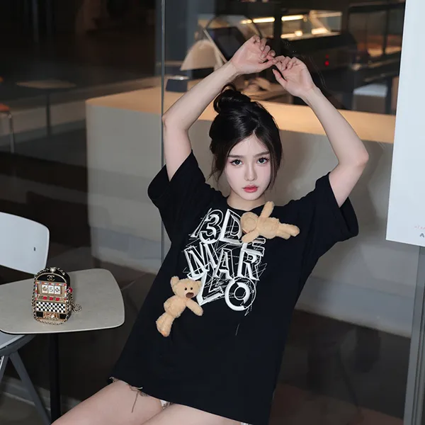 Áo Phông Nữ 13 De Marzo Maze Suture Logo T-Shirt Black Màu Đen Size S