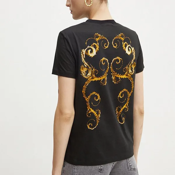 Áo Phông Nữ Versace Jeans Couture TShirt Bawełniany 77HAH6P3 JS424 G89 Màu Đen Họa Tiết Size M