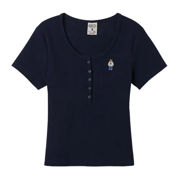 Áo Phông Nữ WHOAU Steve Ribbed Henry WHRAF2452F Tshirt Màu Xanh Navy - Thời trang - Vua Hàng Hiệu