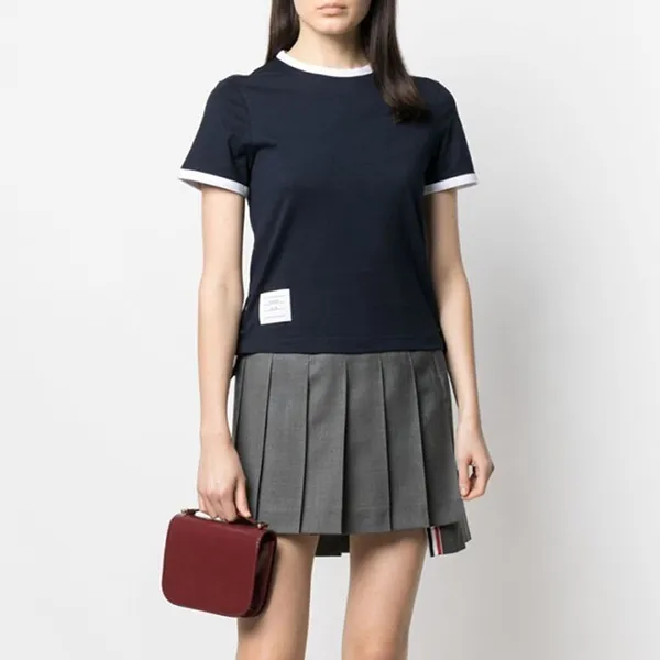 Áo Phông Nữ Thom Browne Navy Blue Crewneck T-shirt FJS075A00042415 Màu Xanh Navy Size 36