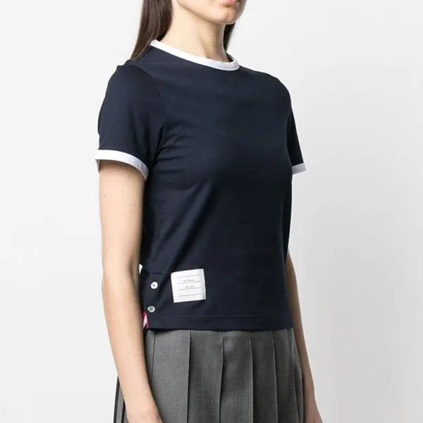 Áo Phông Nữ Thom Browne Navy Blue Crewneck T-shirt FJS075A00042415 Màu Xanh Navy Size 36
