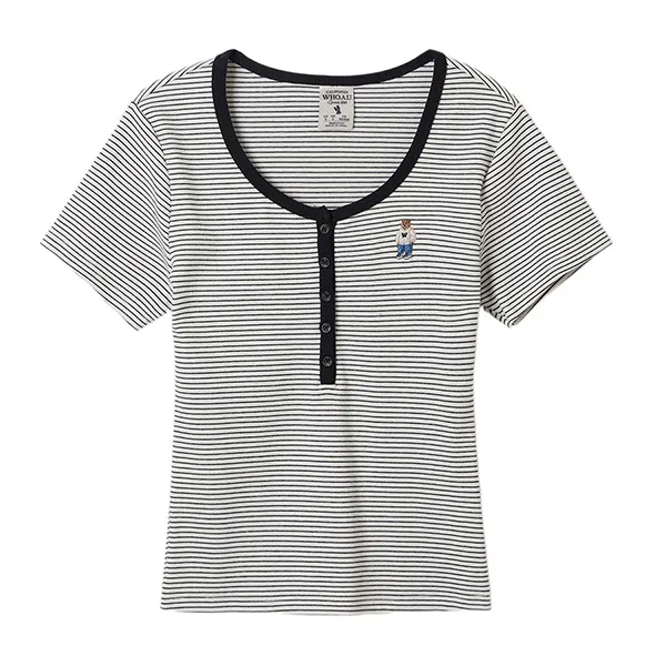 Áo Phông Nữ WHOAU Steve Ribbed Henry WHRAF2452F Tshirt Màu Đen - Thời trang - Vua Hàng Hiệu