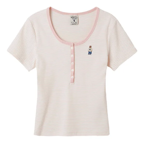 Áo Phông Nữ WHOAU Steve Ribbed Henry WHRAF2452F Tshirt Màu Hồng - Thời trang - Vua Hàng Hiệu