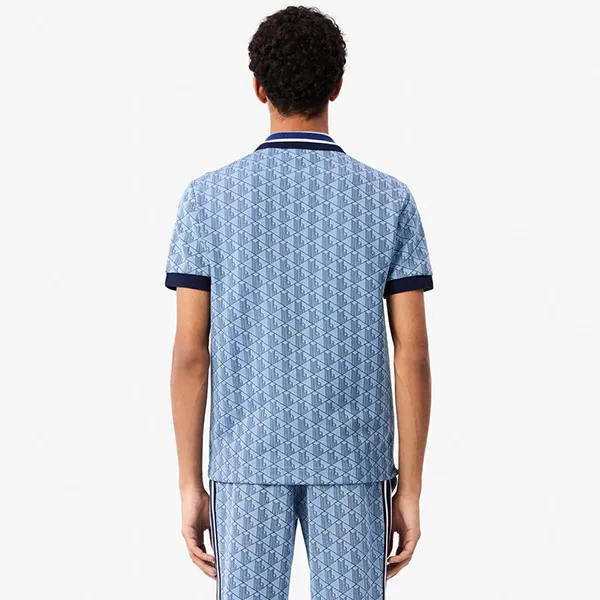 Áo Polo Nam Lacoste Classic Fit Monogram Jacquard Polo Shirt DH1417 51 I8K Màu Xanh Nhạt Size L