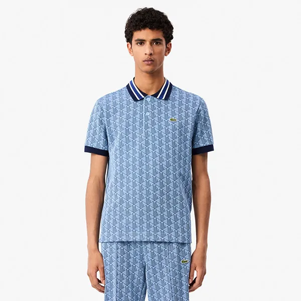 Áo Polo Nam Lacoste Classic Fit Monogram Jacquard Polo Shirt DH1417 51 I8K Màu Xanh Nhạt Size L
