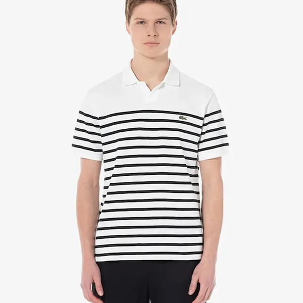 Áo Polo Nam Lacoste Men's Open Collar Marine Stripe PH286E 54G 001 Màu Trắng Đen Size 3