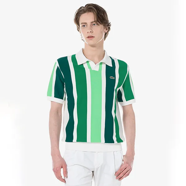 Áo Polo Nam Lacoste Men's Striped Short Sleeve AH700E 54G 132 Màu Xanh Lá/Trắng Size 4