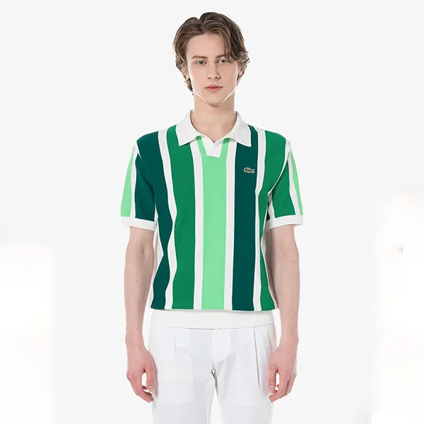 Áo Polo Nam Lacoste Men's Striped Short Sleeve AH700E 54G 132 Màu Xanh Lá/Trắng Size 4