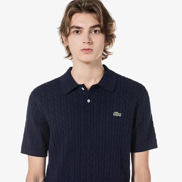 Áo Polo Nam Lacoste Regular Fit Cable Short Sleeve PH168E 54G 166 Màu Xanh Đen Size 3