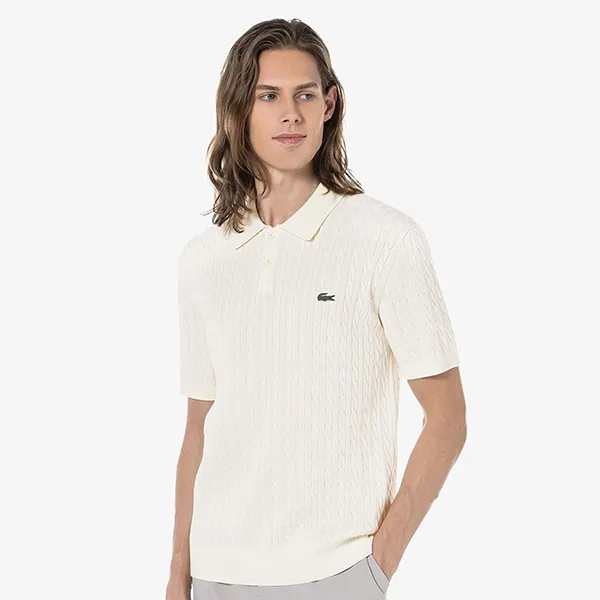Áo Polo Nam Lacoste Regular Fit Cable Short Sleeve PH168E 54G XFJ Màu Kem Size 3