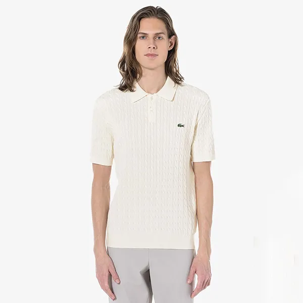 Áo Polo Nam Lacoste Regular Fit Cable Short Sleeve PH168E 54G XFJ Màu Kem Size 3