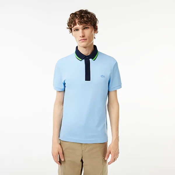 Áo Polo Nam Lacoste Regular Fit Smart Paris Contrast Neck PH1125 00 HBP Màu Xanh Nhạt Size 2 - Thời trang - Vua Hàng Hiệu