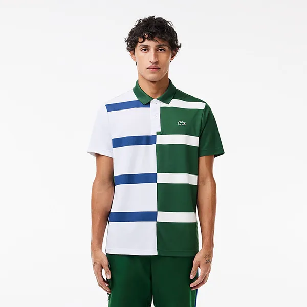 Áo Polo Nam Lacoste Ultra-Dry Color-Block Stripe DH8332 ISD Màu Trắng - Xanh Size 2