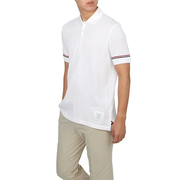 Áo Polo Nam Thom Browne RWB Stripe Fine Knit Polo Shirt MJP193A Màu Trắng